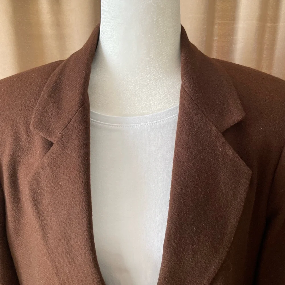 Vintage 100% Wool Chocolate Walnut Brown Sag Harbor Fall Blazer Jacket Size 10 - Picture 3 of 10